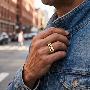 Bague Prénom Personnalisée, Bijoux Chevalière Épaisse en Argent, Or, Rose