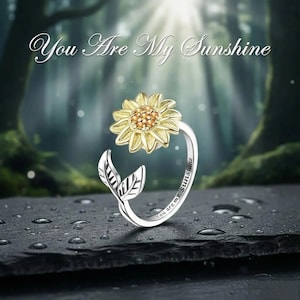 Sonnenblumenring, Verstellbarer Fidget-Schmuck mit You Are My Sunshine Gravur