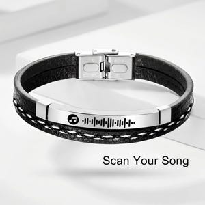 Bracelet Sonogramme, Bracelet Plaque ID Gravée avec Code Musique Personnalisé et Détails en Acier Inoxydable