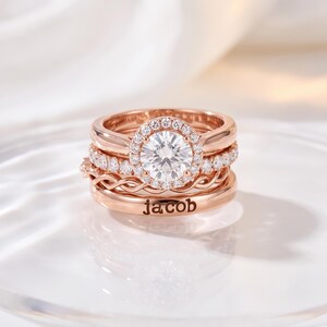 Anillo de dije con foto personalizado, juego de compromiso de 4 piezas con circonita cúbica