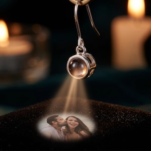 Custom Photo Projection Earring, Hidden Picture Dangle Jewelry with Secret Message