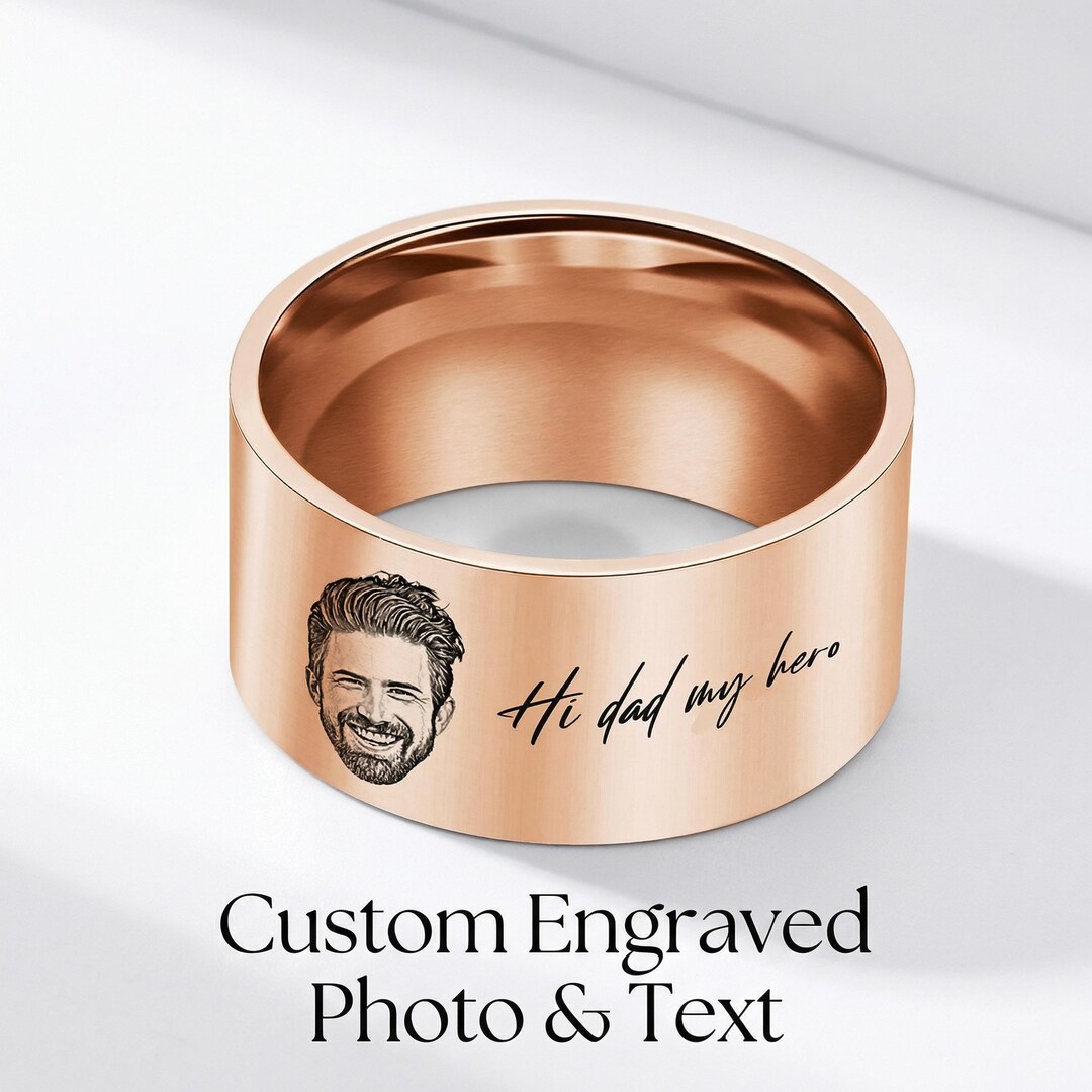 Custom Photo Engraved Ring for Men Personalized Portrait Band Father's ...