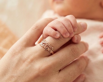 Custom Double Name Ring: Sterling Silver Couple Jewelry, Mother Gift