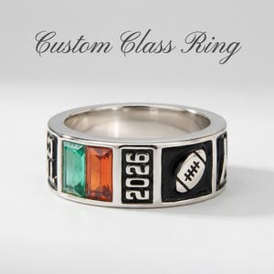 Anillo de graduación personalizado de plata S925, regalo de graduación, anillo con el nombre de la escuela, recuerdo personalizado para graduados y exalumnos.