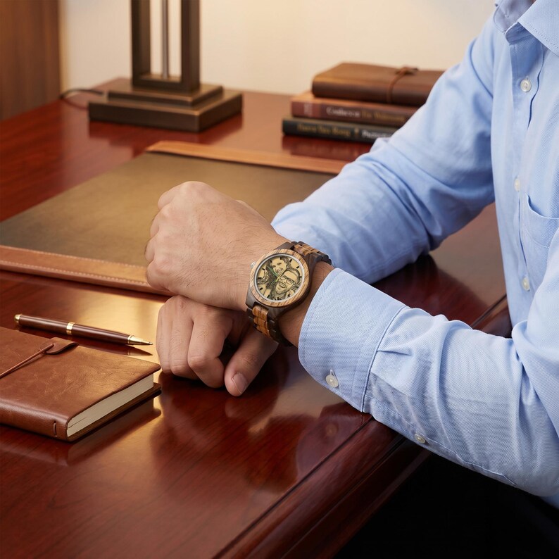 Personalized Engraved Wooden Watch Men Custom Photo Gift For Husband Anniversary Unique Groom Keepsake image 9