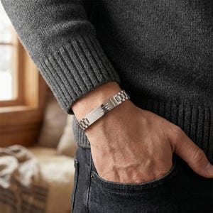 Custom Morse Code Mens Bracelet Hidden Message Jewelry Anniversary Gift Boyfriend Husband Steel