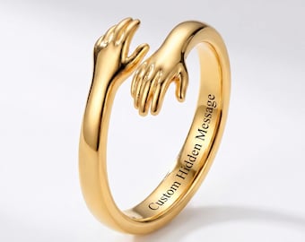 Anello Abbraccio Personalizzato, Gioielli Regolabili in Acciaio Inossidabile Incisi su Misura