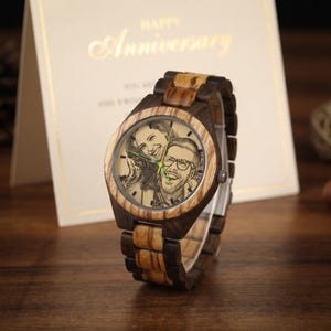 Personalized Engraved Wooden Watch Men Custom Photo Gift For Husband Anniversary Unique Groom Keepsake image 4