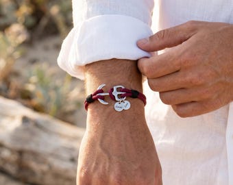 Bracciale da uomo personalizzato con ancora, cordino nautico inciso, regalo di anniversario personalizzato per fidanzato.