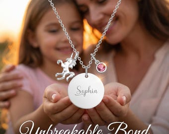 Custom Unicorn Birthstone Name Pendant, Magical Jewelry Gift for Girls, Birthday Keepsake