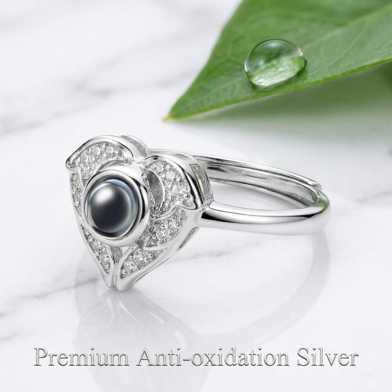 Anillo de proyección fotográfica personalizado, joyería personalizada con forma de corazón y alas de ángel, regalo conmemorativo para su aniversario. imagen 5