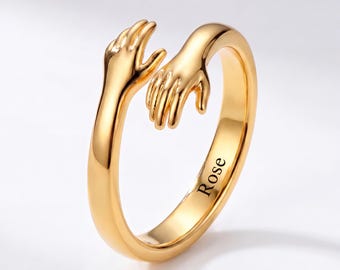 Hug Ring, Stainless Steel Adjustable Jewelry with Custom Engraving(Up to 10 characters)