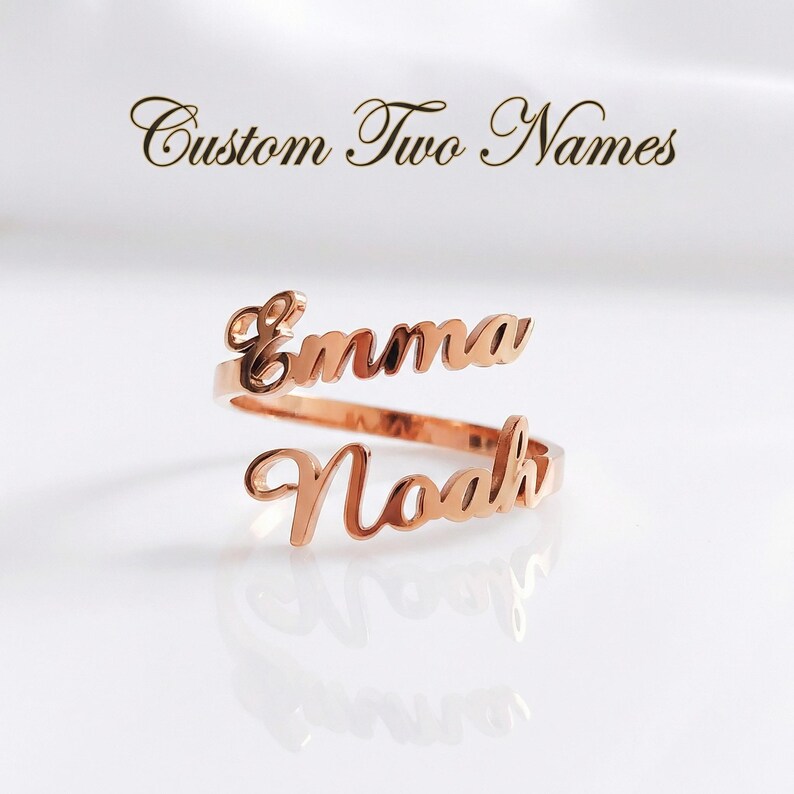 Dual Name Rings Custom Two Name Ring, Sterling Silver Adjustable Couples Jewelry ...