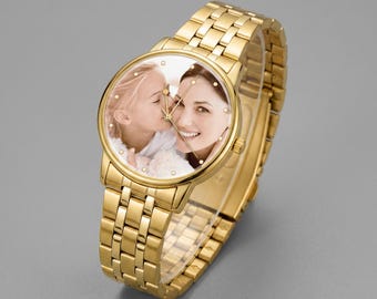 Montre photo personnalisée, gravée, cadeau souvenir pour lui, montre-bracelet à cadran photo