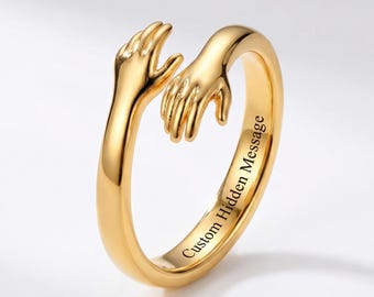 Hug Ring, Stainless Steel Adjustable Jewelry with Custom Engraving(Up to 20 characters)