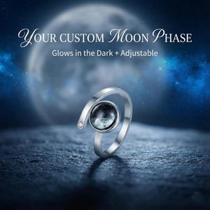 Custom Moon Phase Ring, Glow in the Dark Ring, Personalized Date Gift