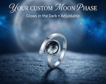 Anillo de fase lunar personalizado, anillo que brilla en la oscuridad, regalo de fecha personalizado