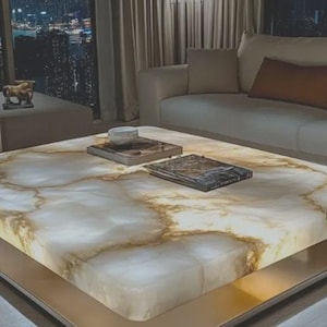 Mesa de centro de ágata blanca / Tablero de mesa de piedra de lujo / Muebles de piedras preciosas hechos a mano / Mesa auxiliar personalizada / Decoración del hogar