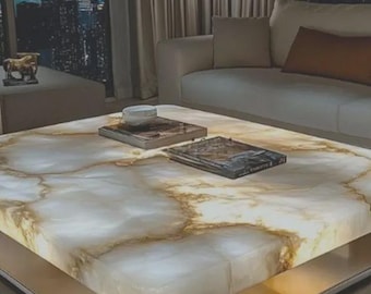 White Agate Coffee Table | Luxury Stone Table Top | Handmade Gemstone Furniture  | Custom Side Table | Home Decor