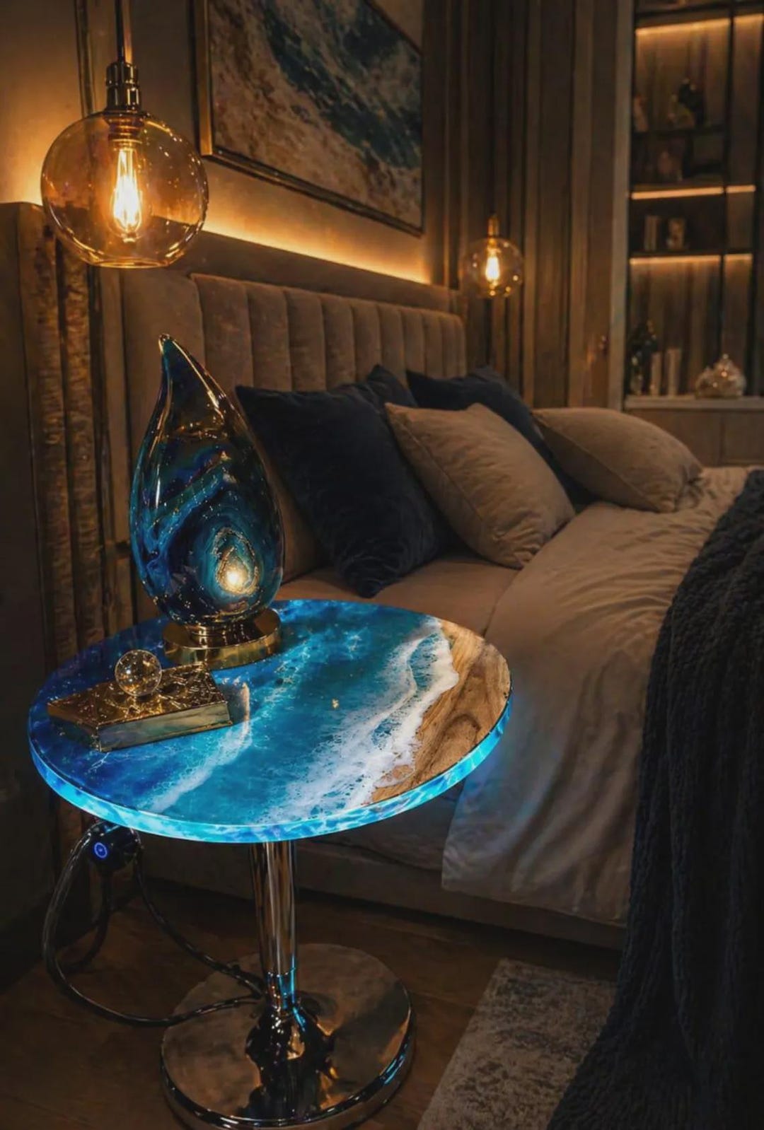 Ocean Epoxy Table/ Live Edge Wooden Table/ Epoxy Ocean River Table ...
