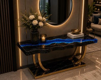Handmade Burl Wood Epoxy River Console Table, Live Edge Walnut Entryway Furniture