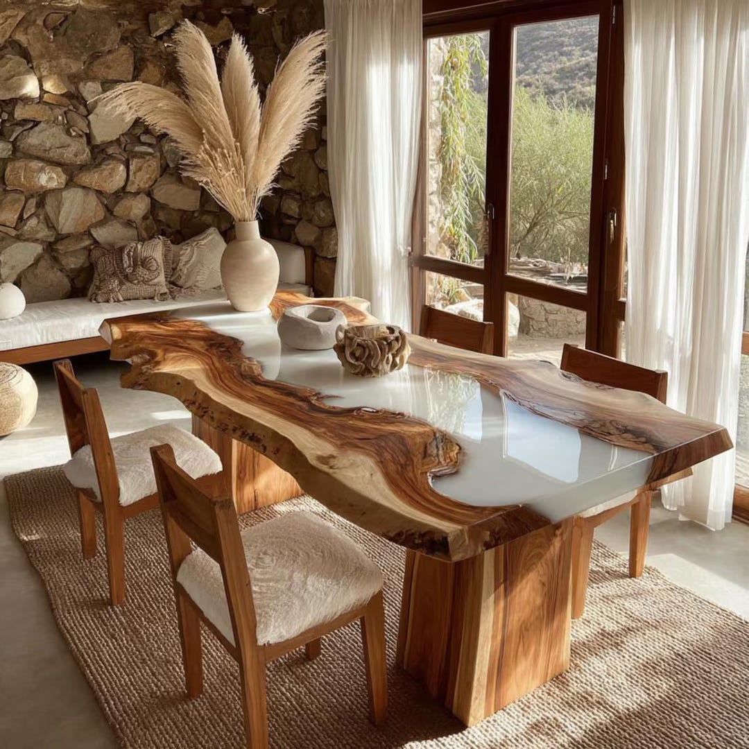 Handmade Walnut Live Edge Epoxy Dining Table, Custom Luxury Resin ...