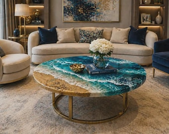 Beach Epoxy Table / Live Edge Wooden Table/ Epoxy Ocean River Table/ Natural Wood Dining Table/ Custom Handmade Table/ Coffee Table Top