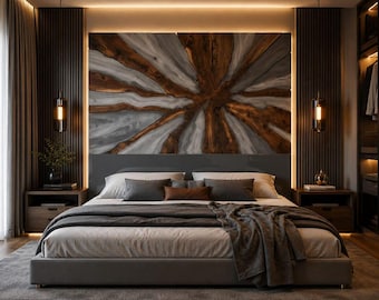 Custom Wall Art Epoxy Headboard Modern Resin Bed Headboard Handmade Live Edge Wood Furniture Luxury Statement Piece for Contemporary Bedroom