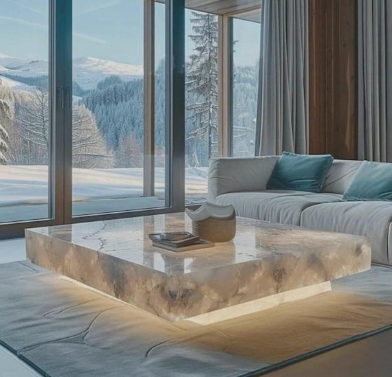 White Agate Coffee Table | Luxury Gemstone Furniture, Custom Side Table (Marble)