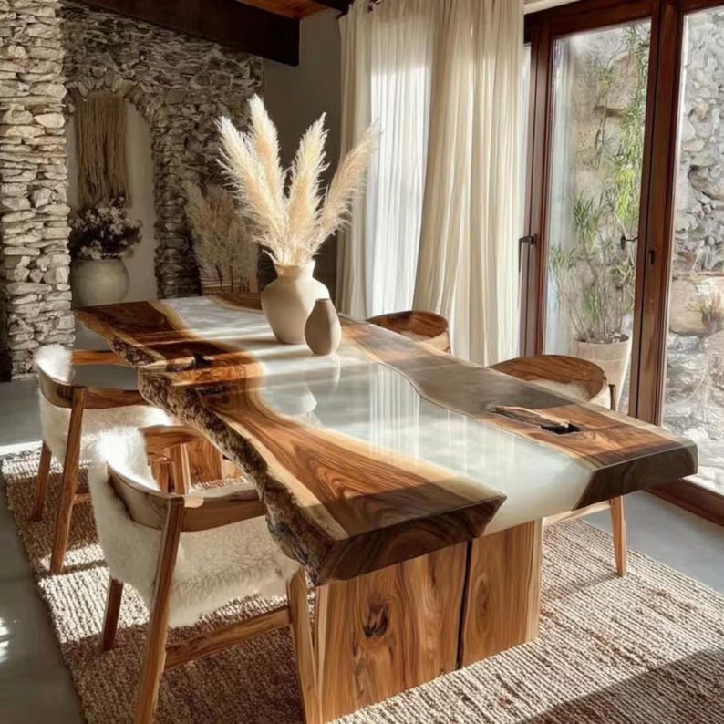 Handmade Walnut Live Edge Epoxy Dining Table, Custom Luxury Resin ...