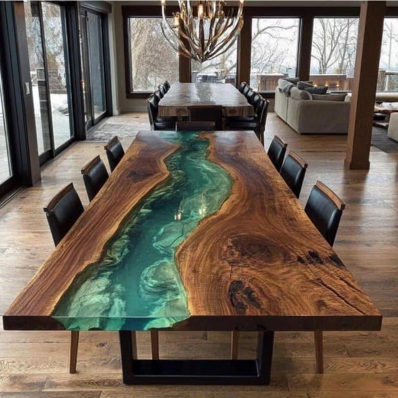 Handcrafted Live Edge Walnut Epoxy Dining Table, Custom Luxury ...
