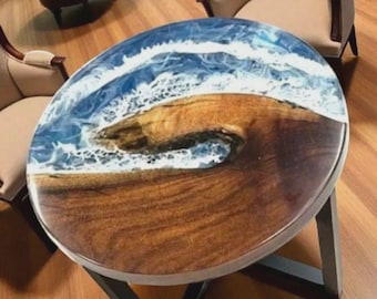 Ocean Epoxy Table/ Live Edge Wooden Table/ Epoxy Ocean River Table/ Natural Wood Dining Table/ Custom Handmade Table/ Coffee Table