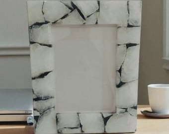 Handgemaakte fotolijst van witte agaatsteen | Luxe woondecoratie met natuurlijke edelsteen