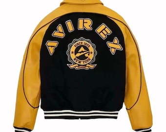 Men’s Avirex Leather Jacket – Vintage Bomber Aviator Coat, Hip Hop Avirex Jacket