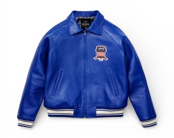 Chaqueta universitaria de cuero Avirex – Chaqueta bomber universitaria americana con parche en la espalda de EE. UU.