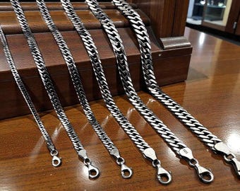 Collar de cadena de eslabones, plata maciza de ley 925, collar de plata para hombre, cadena de eslabones gruesos, aspecto oxidado, joyería hecha a mano, regalo para él