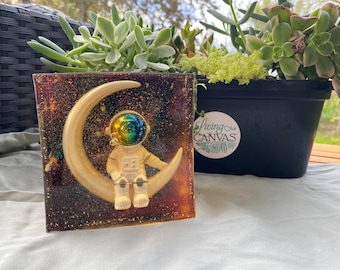 Astronaut Moon Resin Resin Decor - Amber Galaxy Cosmic Shelf Art