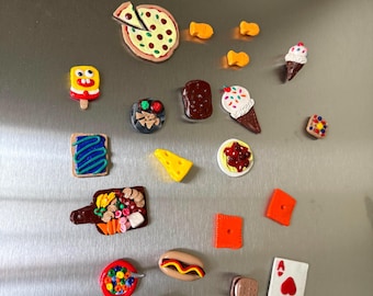 Handmade Clay Food Magnets: Pizza, Ice Cream, Hot Dog, Pumpkin Pie, Cereal
