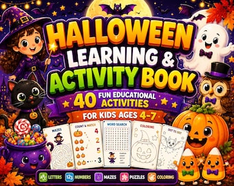 Halloween Learning & Activity Book for Kids Ages 4-7 | Alphabet, Numbers, Tracing, Coloring, Mazes