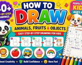 How to Draw Animals, Fruits, Objects for Kids Ages 4-8 (PDF Download)