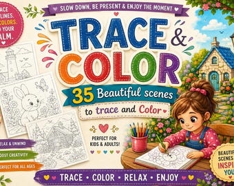 Mindful Tracing Coloring Book – Relax, Focus & Color | 35 Cozy Scenes | US Letter | Printable PDF