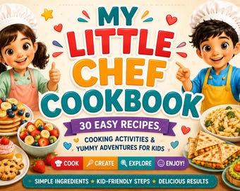 Kids Cookbook Digital Download, 30 Easy Recipes for Kids & Toddlers, Cooking Activity Book