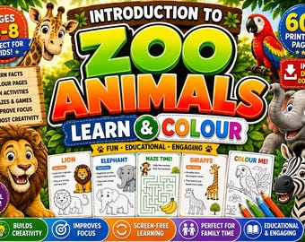 Virtual Zoo Activity Book for Kids | Animal Mazes, Fun Facts | Digital PDF Download