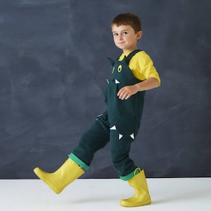 Dragon dinosaur dungaree overalls. image 1