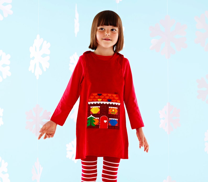 Gingerbread man girls red Christmas dress image 3