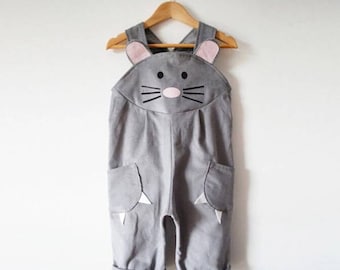 Mouse dungaree overalls in grey