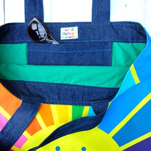 Oversized bag holdall , happy face, sunrise, rainbow of hope , spectrum print. image 3