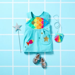 Girls toddler rainbow fish pinafore dress.