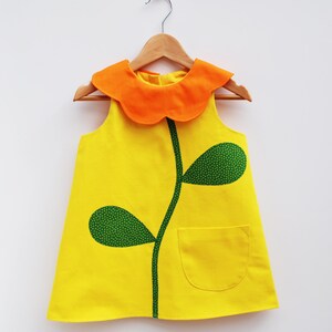 Yellow Flower Collar Girls Dress in cotton canvas 60's style image 3