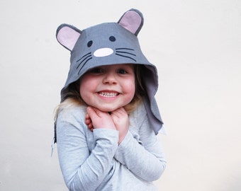 Childrens wild things mouse hat in grey cord with applique ears and face